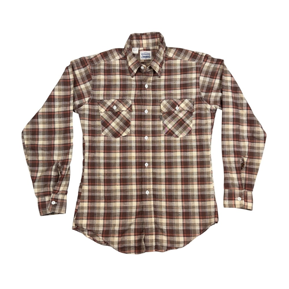Vtg 70s Levi's Plaid Button Down Shirt Men's M Brown Slub Western USA Made